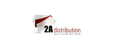 Logo de 2A Distribution avec un fond blanc et des éléments rouges.