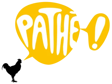 Logo de Pathé avec un coq noir et un nuage de dialogue jaune.